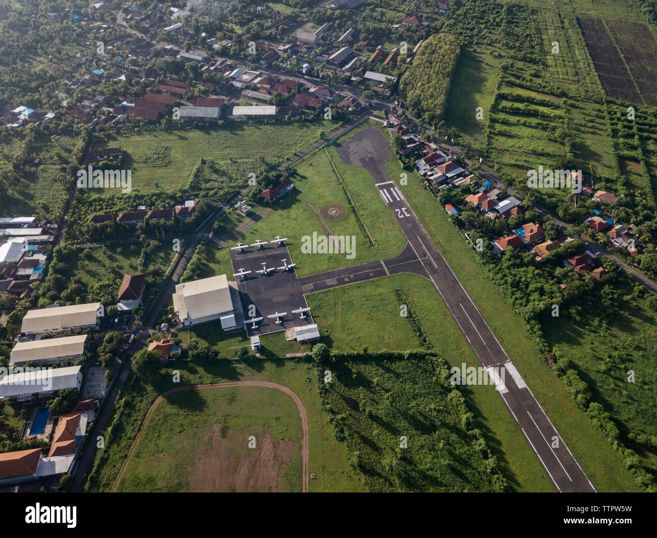Aerial view of the small airport Stock Photo