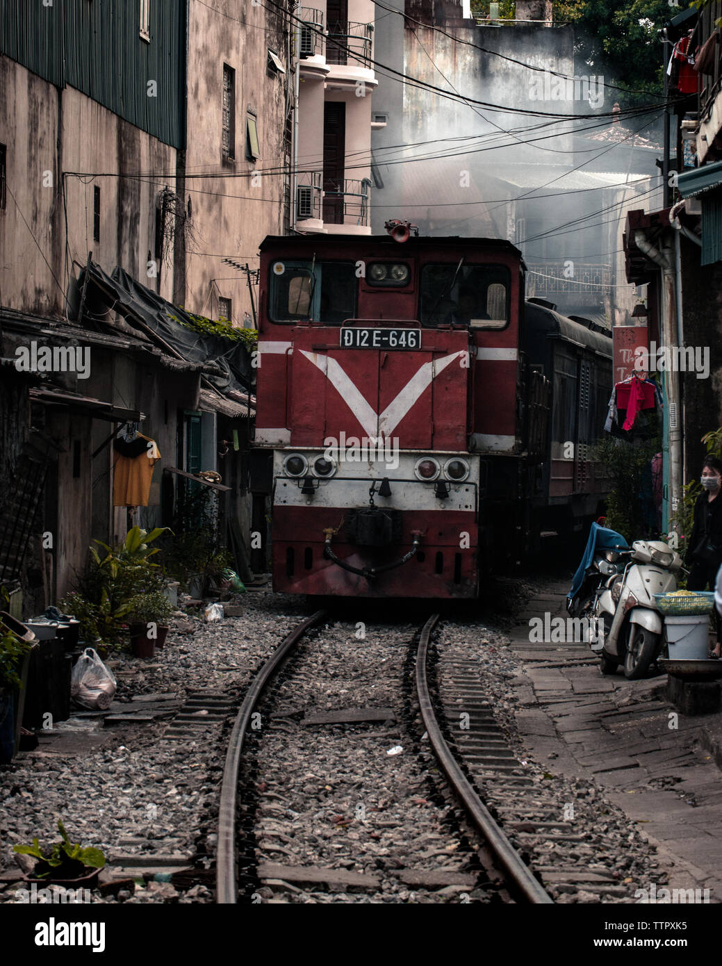 Hanoi Alley Train Stock Photo