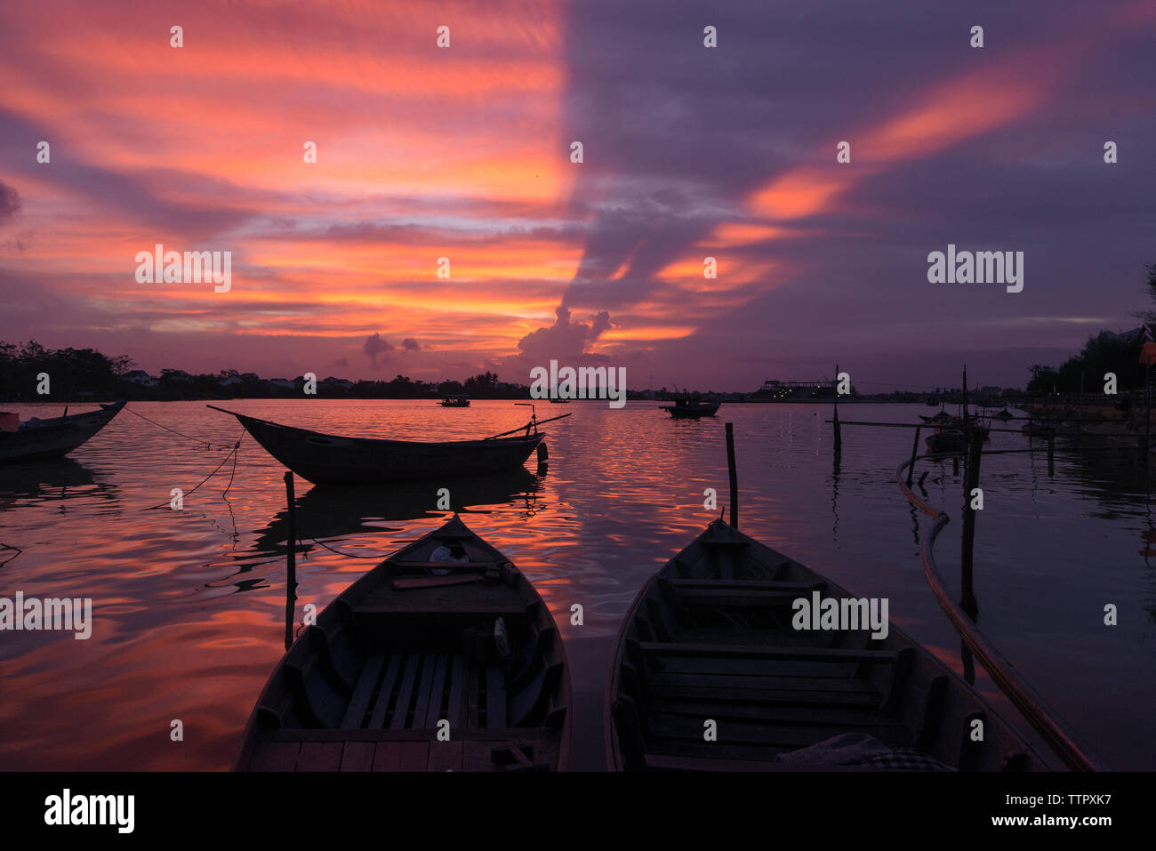 Hoi An River Sunset Two Boats Stock Photo