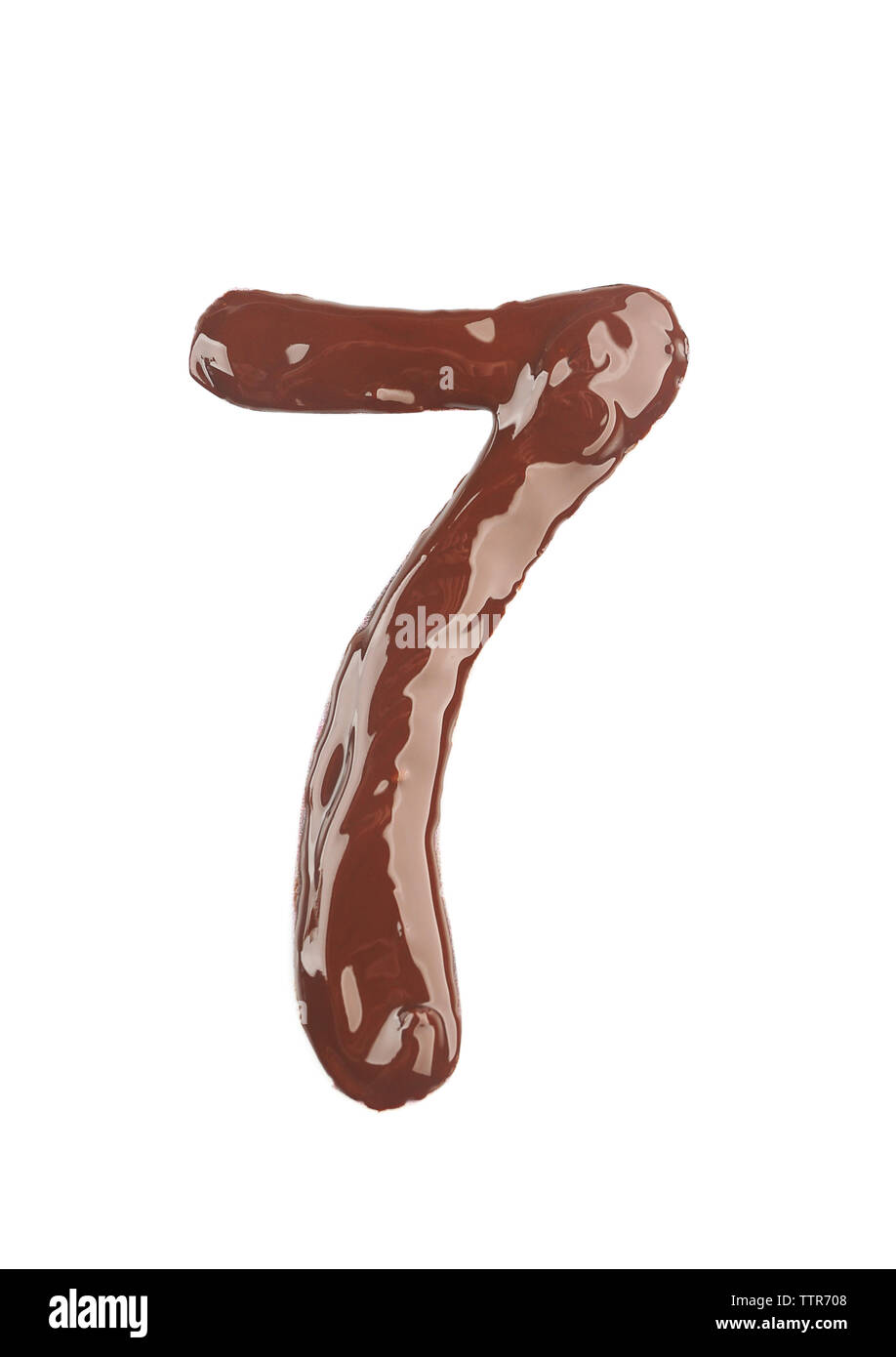 Number seven made of liquid chocolate, isolated on white Stock Photo ...