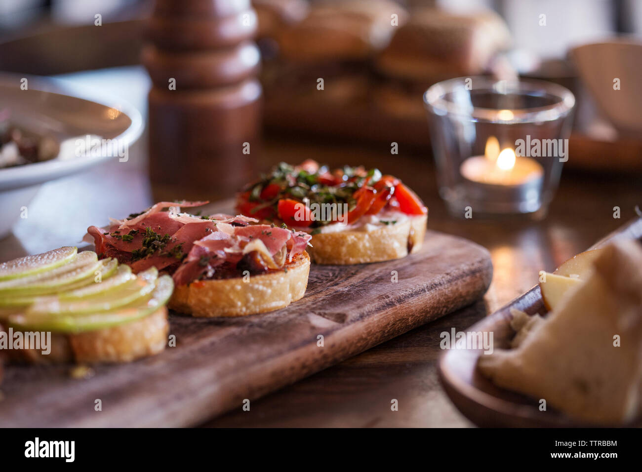 Close-up of bruschettas served on table Stock Photo