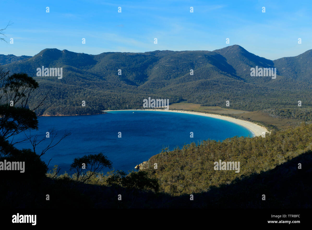 Wineglass Bay on Freycinet Peninsular on the East coast of Tasmania, Australia travel tourism destination Stock Photo