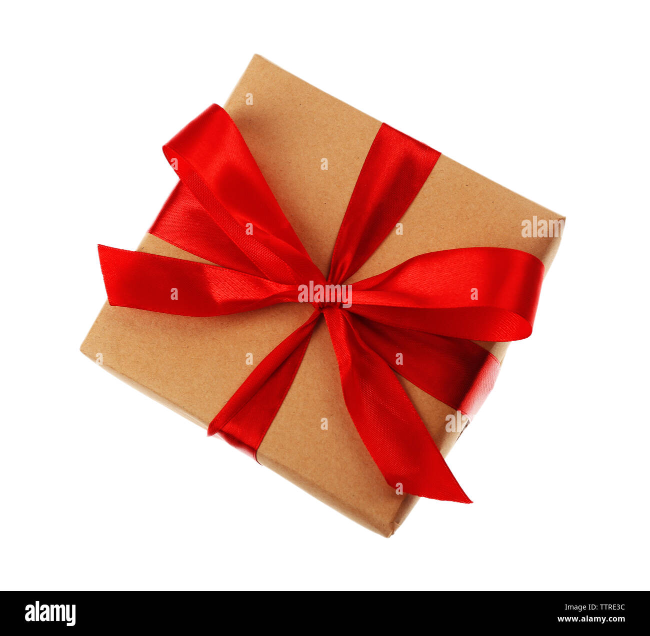 Gift box with red ribbon isolated on white Stock Photo - Alamy
