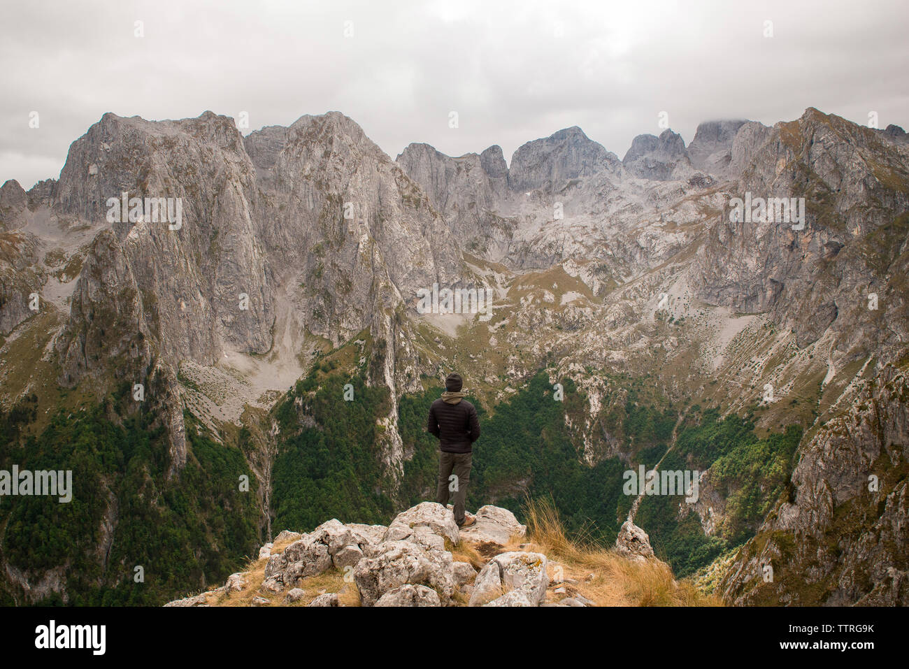 Rear view of man standing on mountain hi-res stock photography and ...