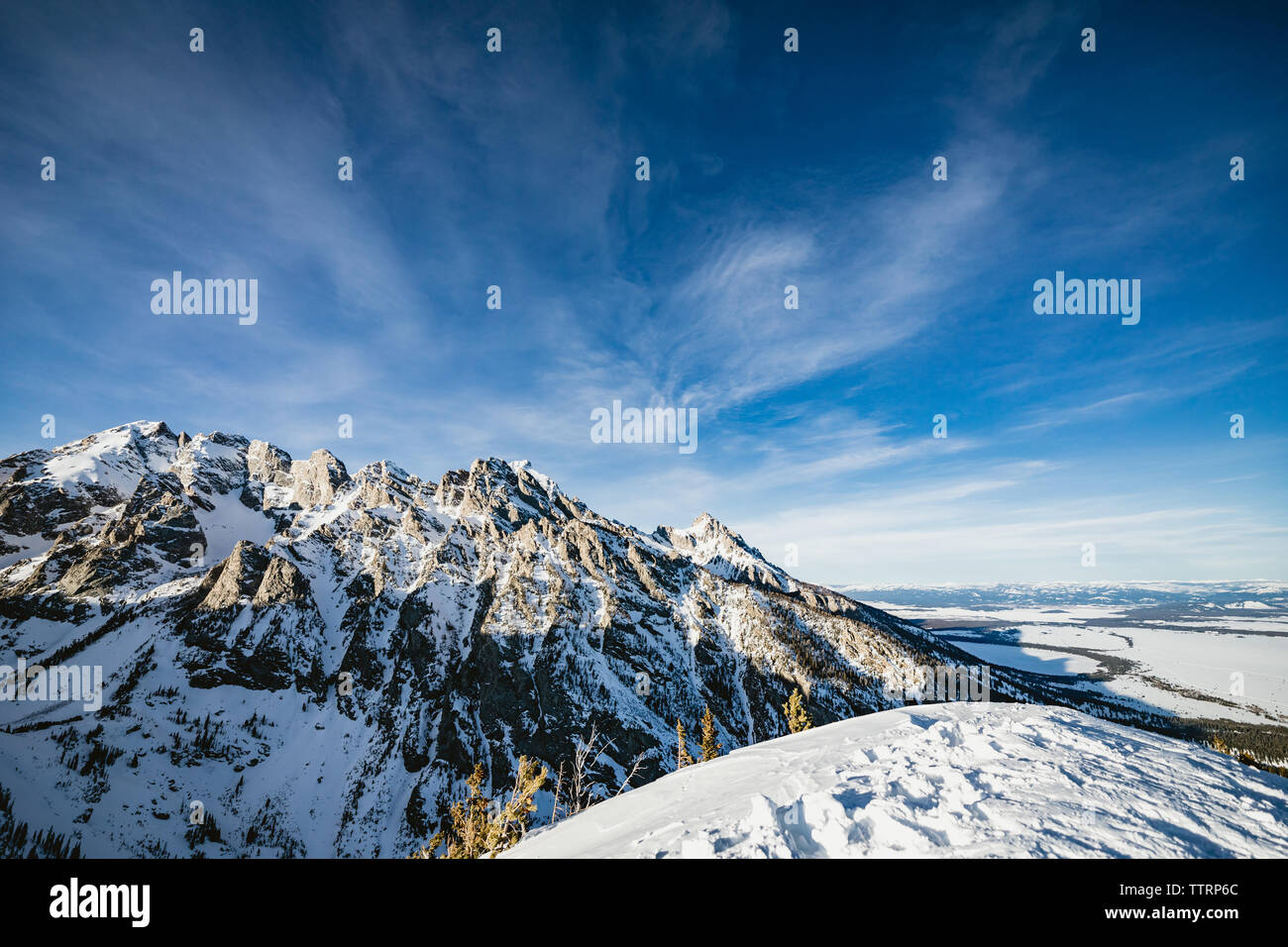 spiny ridge at the top of a winter hike in wyoming's grand teton Stock ...