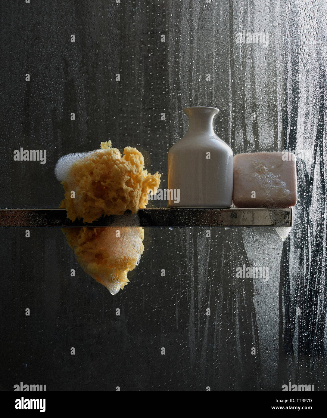 Sponge, bottle and bar of soap Stock Photo Alamy