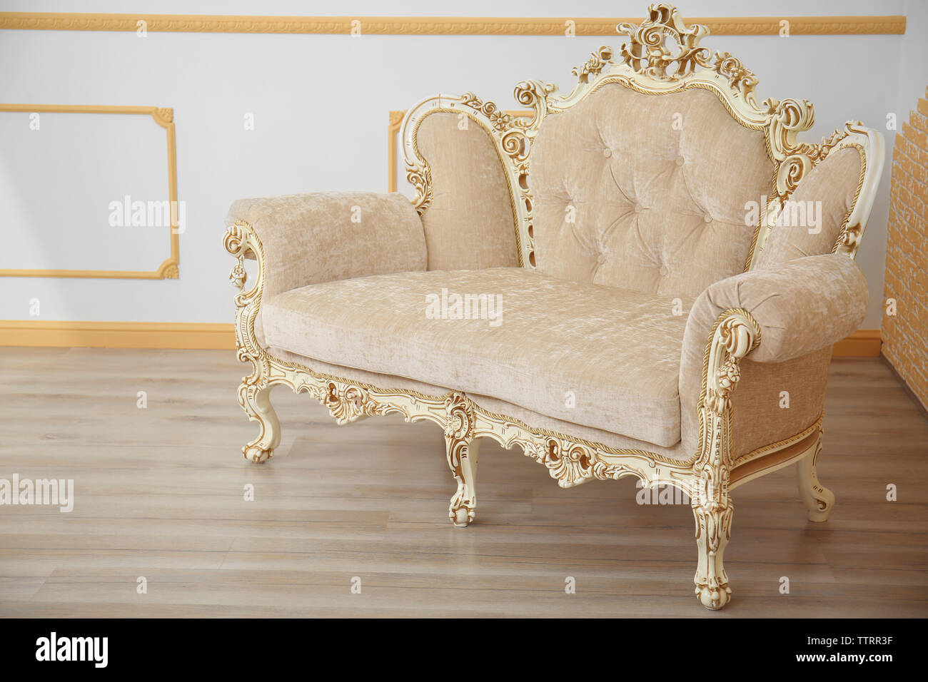 Luxury beige sofa in light interior Stock Photo