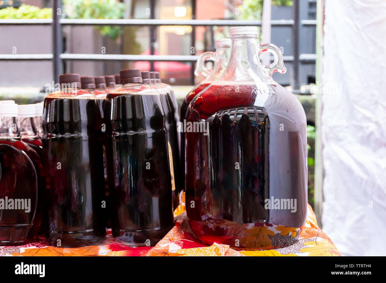 Generic bottles of Canadian maple syrup liquid (natural, edible tree