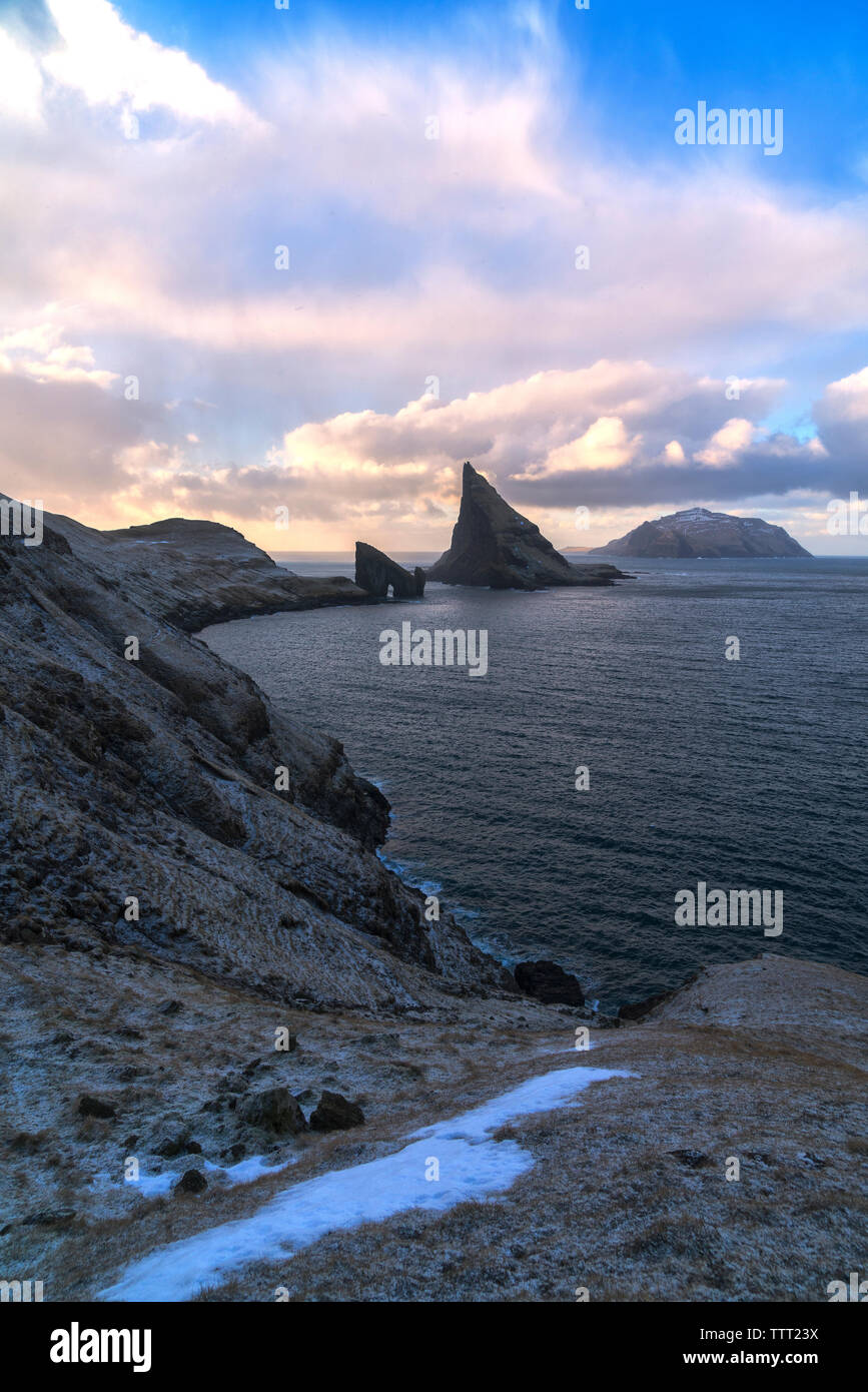 Drangarnir and Tindholmur islet, Vagar Island, Faroe Islands, Denmark ...