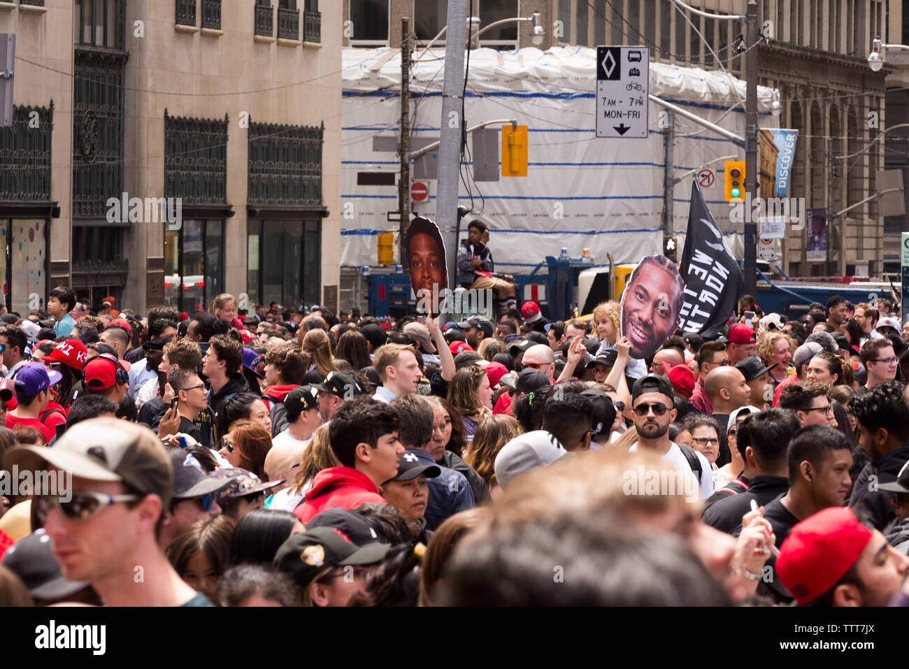 2019 Raptors Riots Toronto, ON, Canada - June 17, 2019 - Fans line on Downtown street as ...
