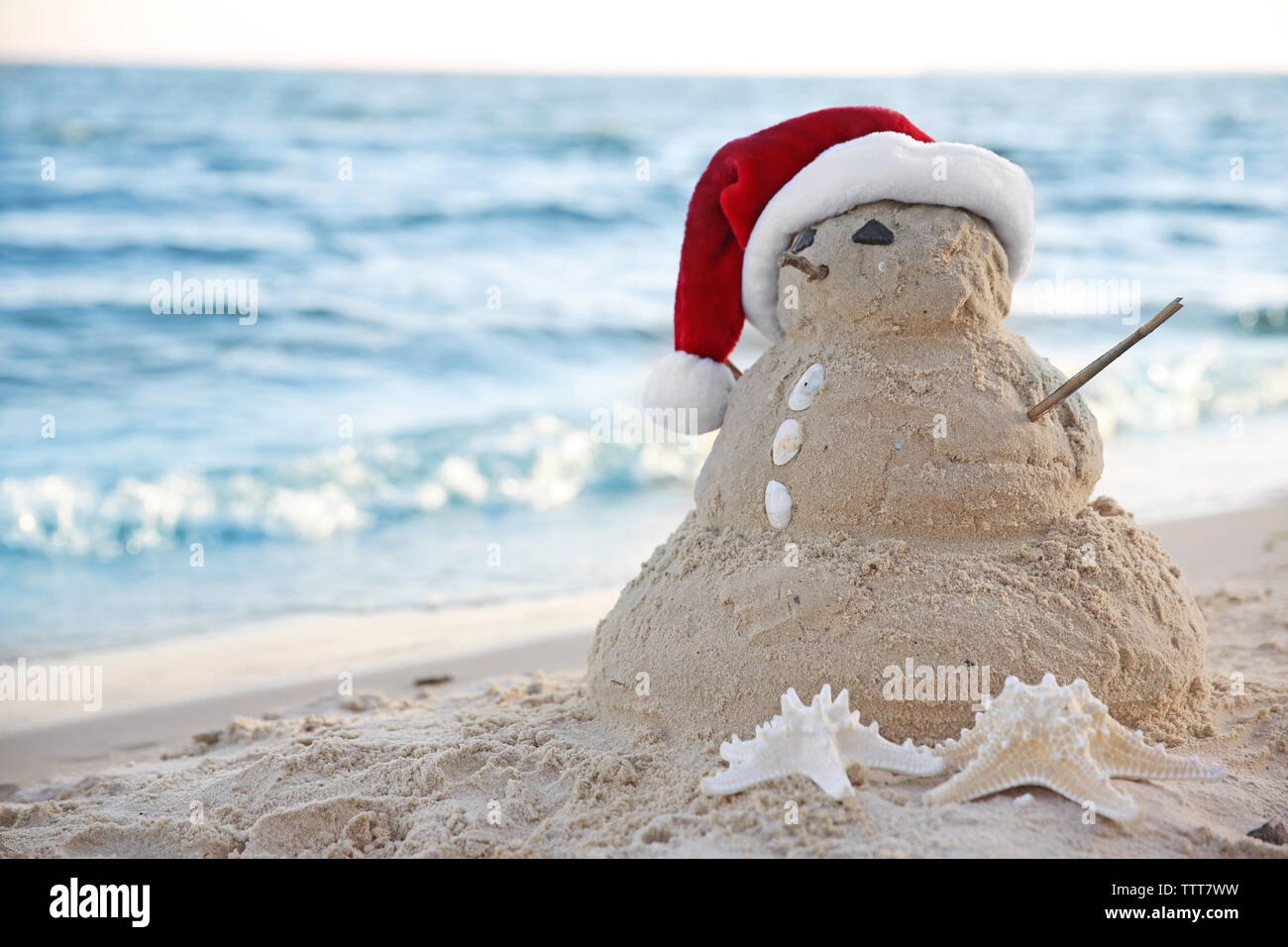 Sand Snowman on the Beach Aluminum Water Bottle