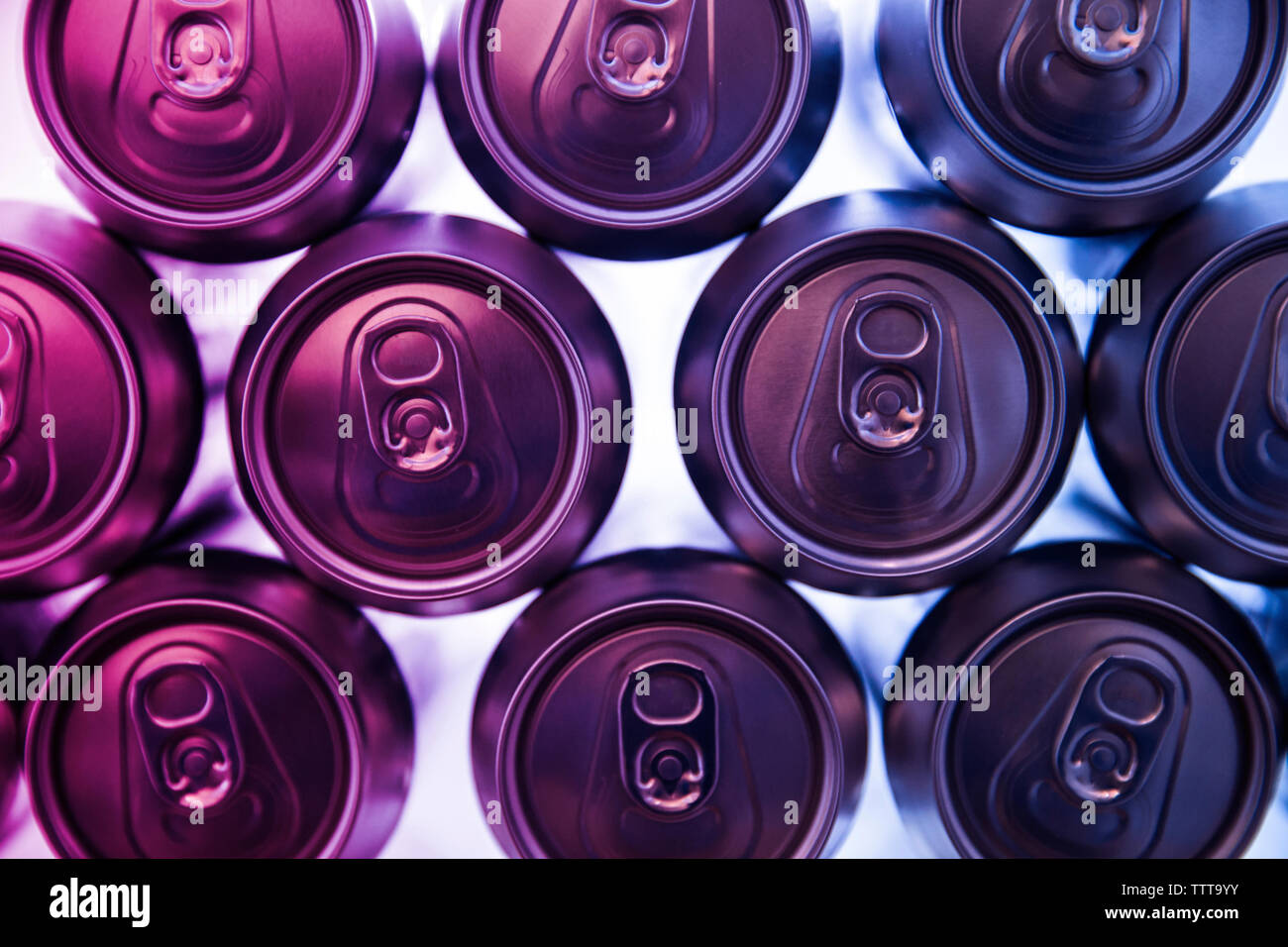 Close-up of drink cans in refrigerator Stock Photo