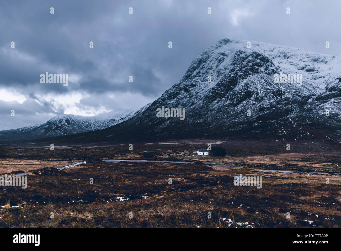 Mountain winter landscape winter snow in Glencoe Scotland Stock Photo