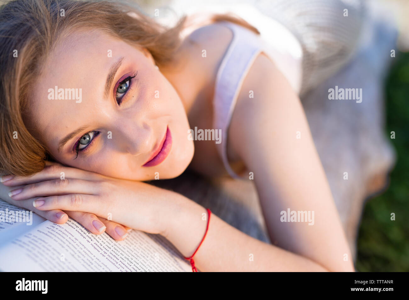 young russian girl looking  the camera Stock Photo