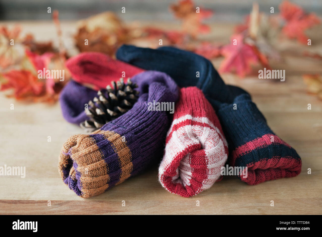 Close-up of socks on table Stock Photo