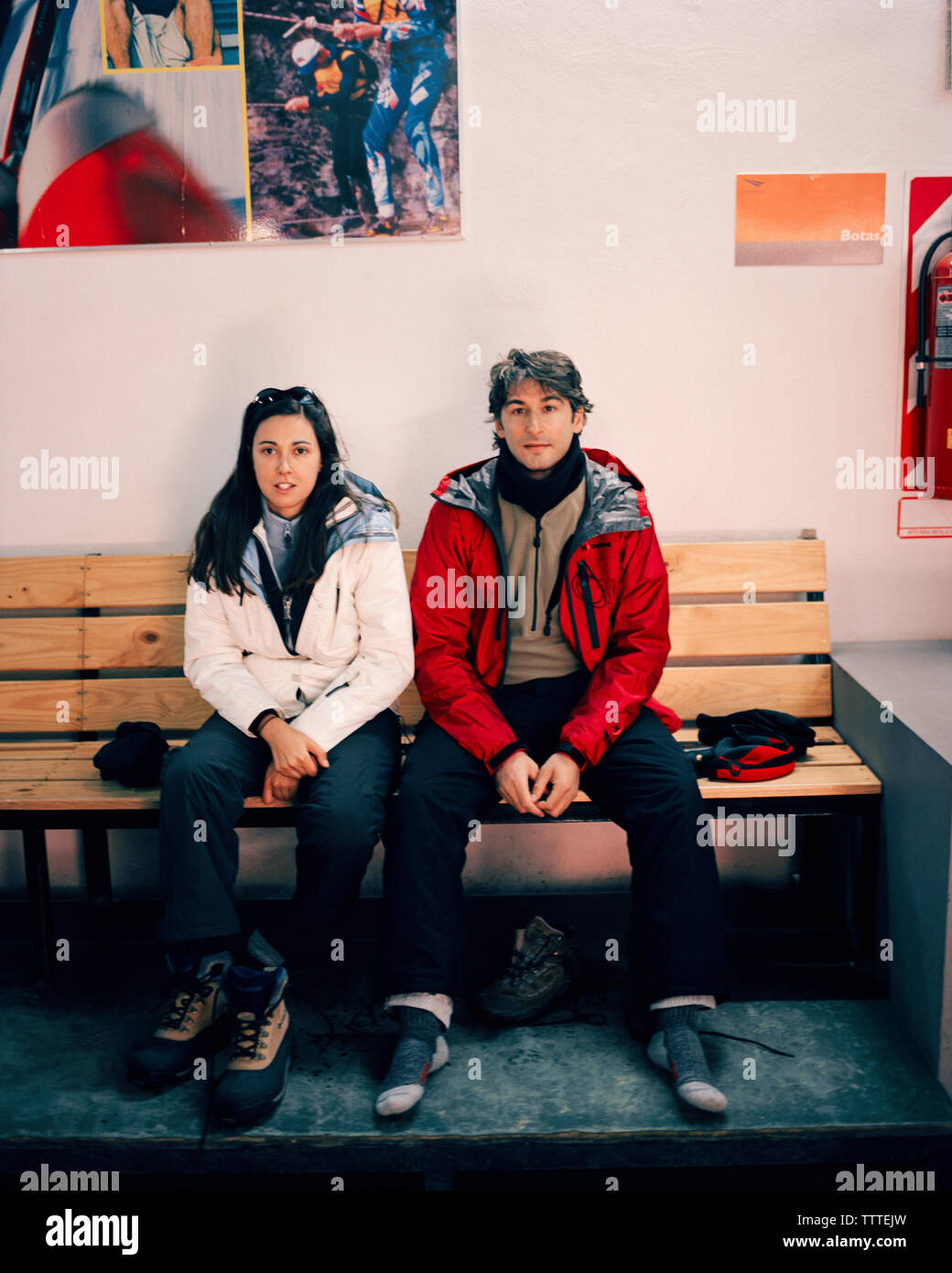 Argentina Bariloche Cerro Cathedral Young Couple Sitting On A
