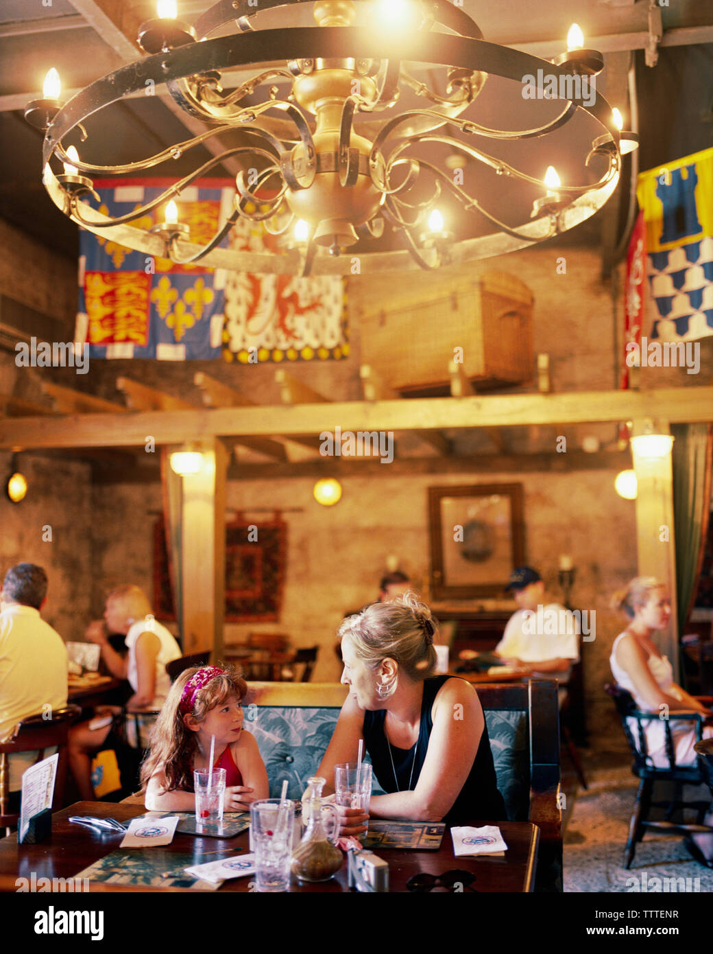 BERMUDA, mom and daughter having lunch at the Frog and Onion Restaurant