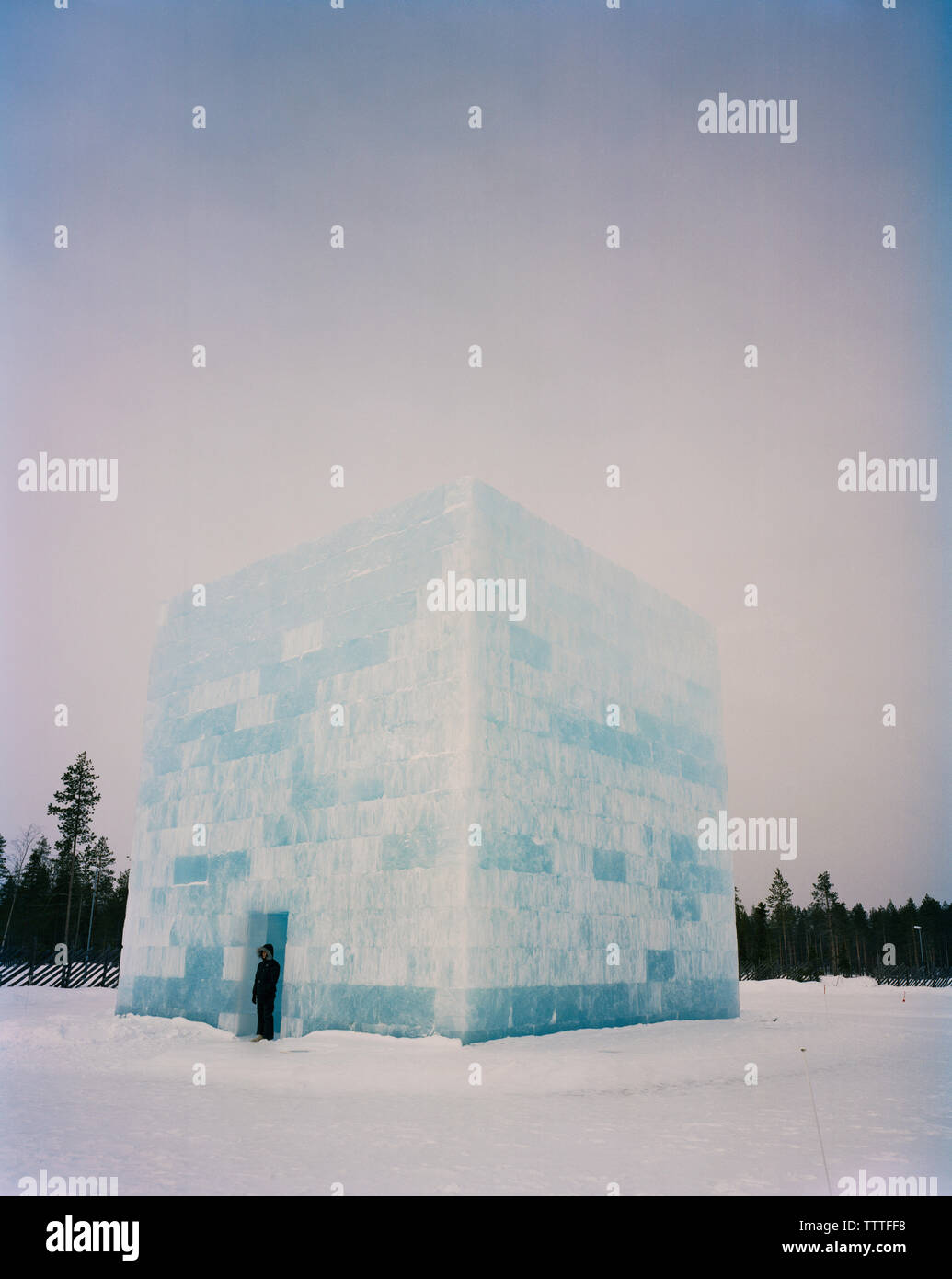 Finland, Rovaniemi, exhibition of ice sculpture by Yoko Ono and Arata Isozaki. Stock Photo