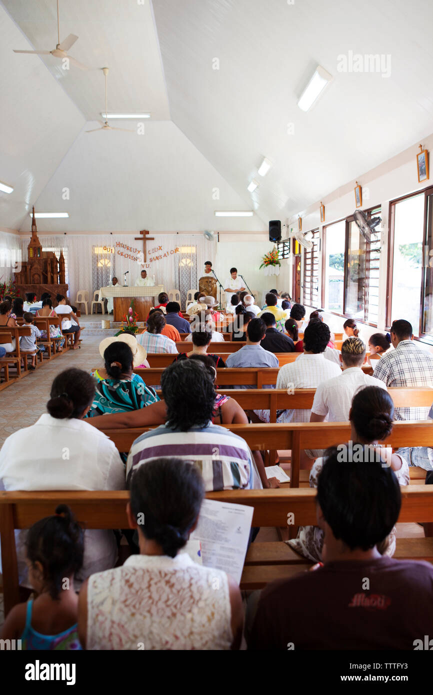 FRENCH POLYNESIA, Moorea. A local church service on the island. Stock Photo
