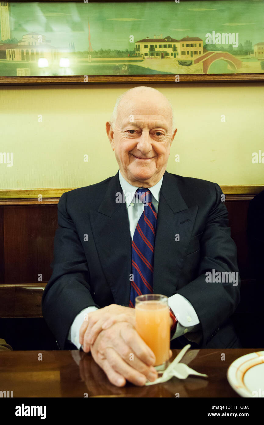 ITALY, Venice. A portrait of Harry's Bar owner, Arrigo Cipriani. He is