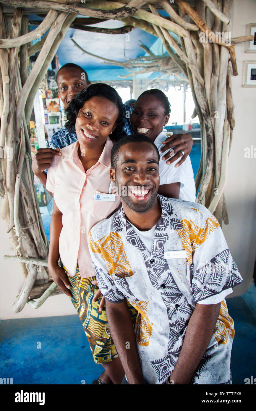 JAMAICA, Oracabessa. Goldeneye Hotel and Resort. Portrait of kitchen staff at the restaurant