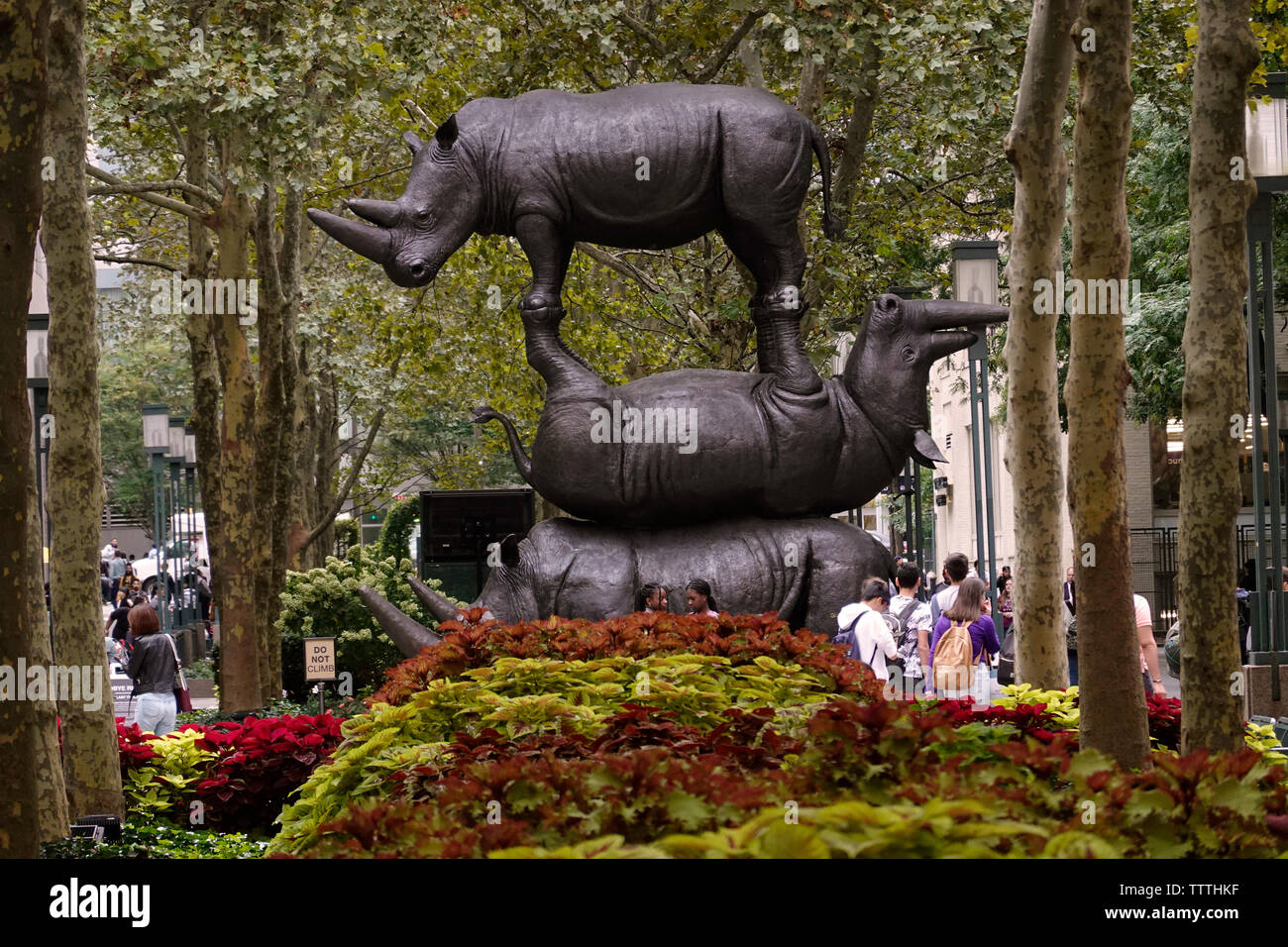 Giant rhino statue in downtown Brooklyn NYC Stock Photo