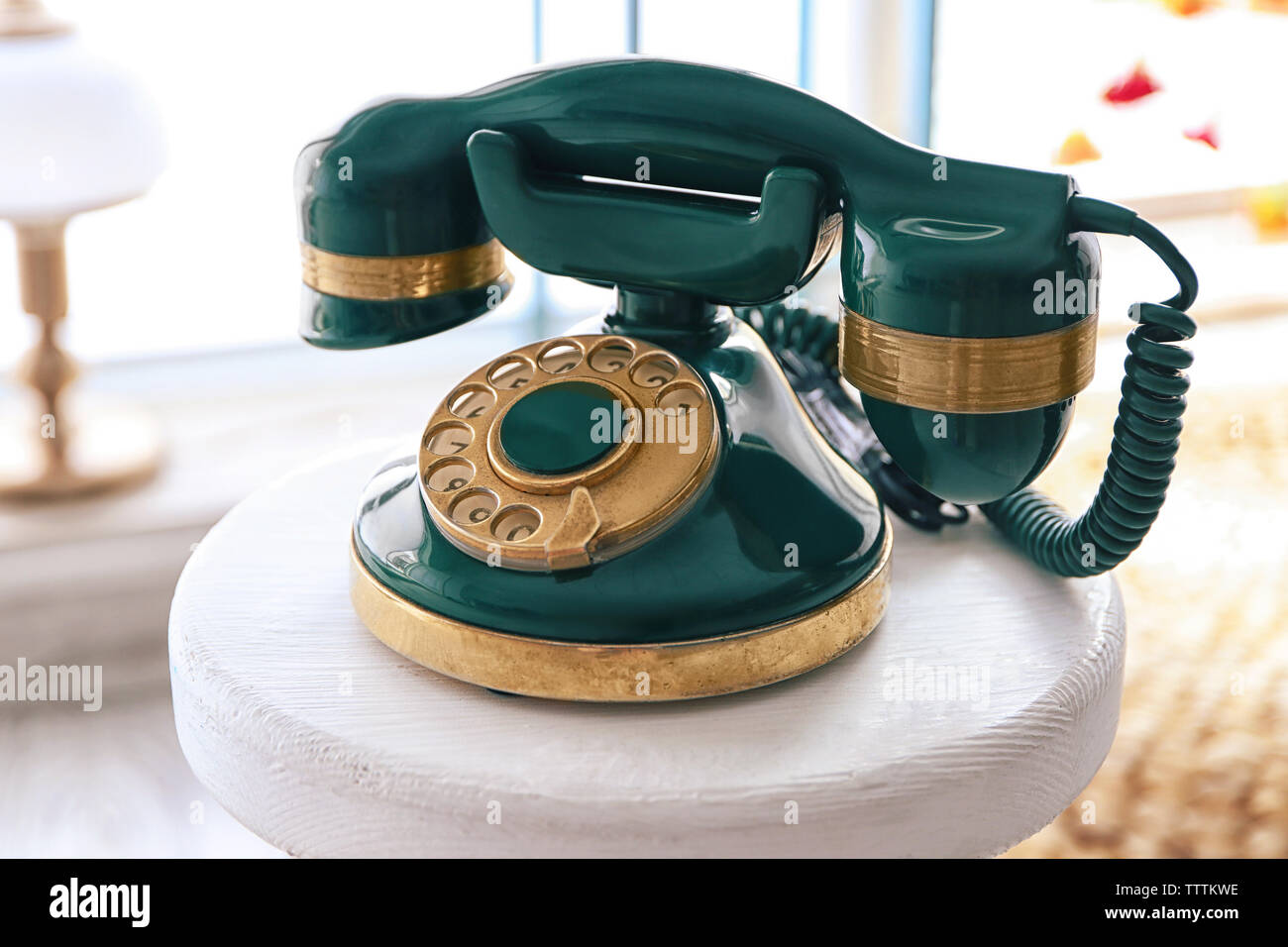 Vintage telephone in interior Stock Photo - Alamy