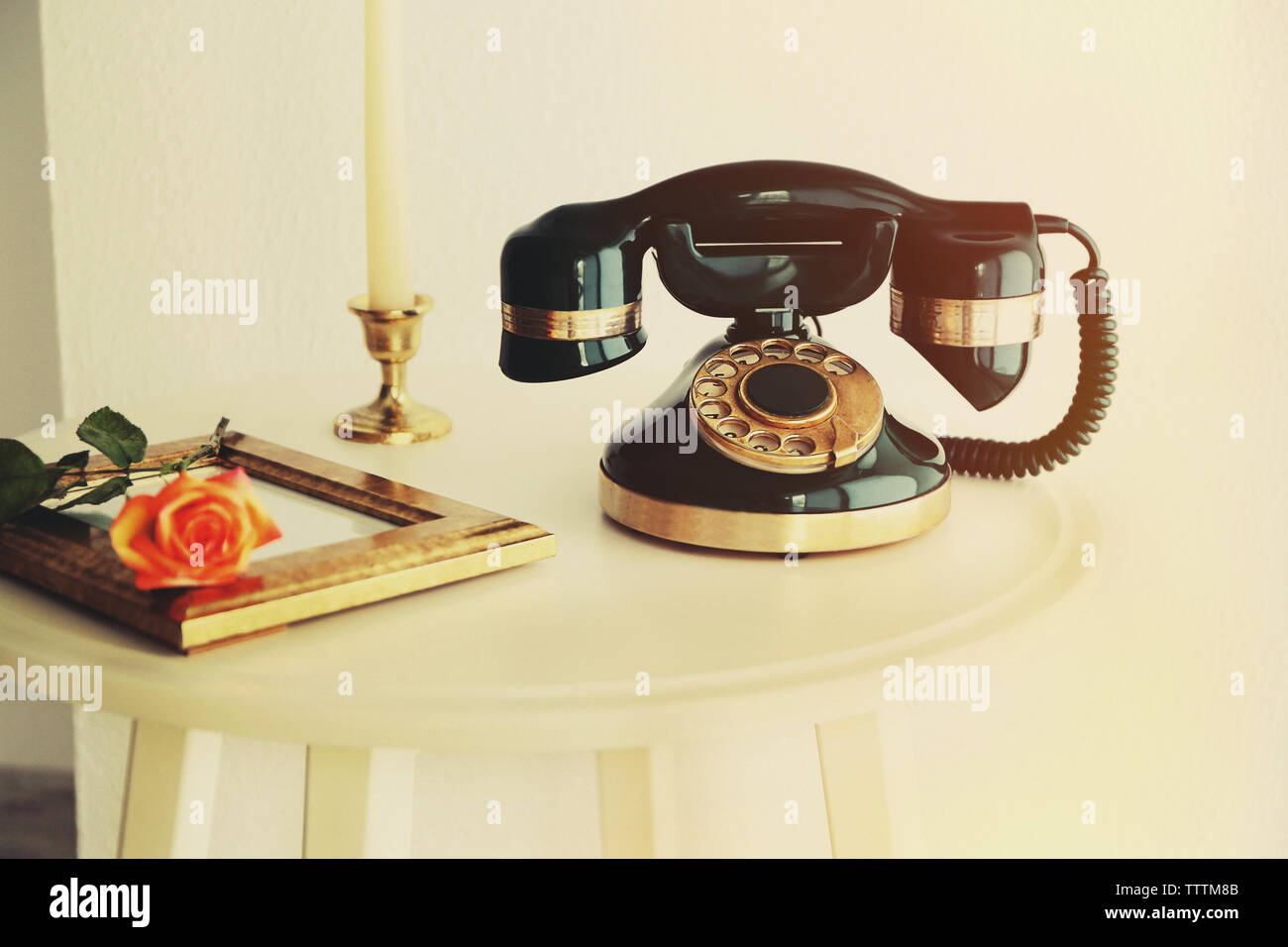 Vintage telephone in interior Stock Photo - Alamy