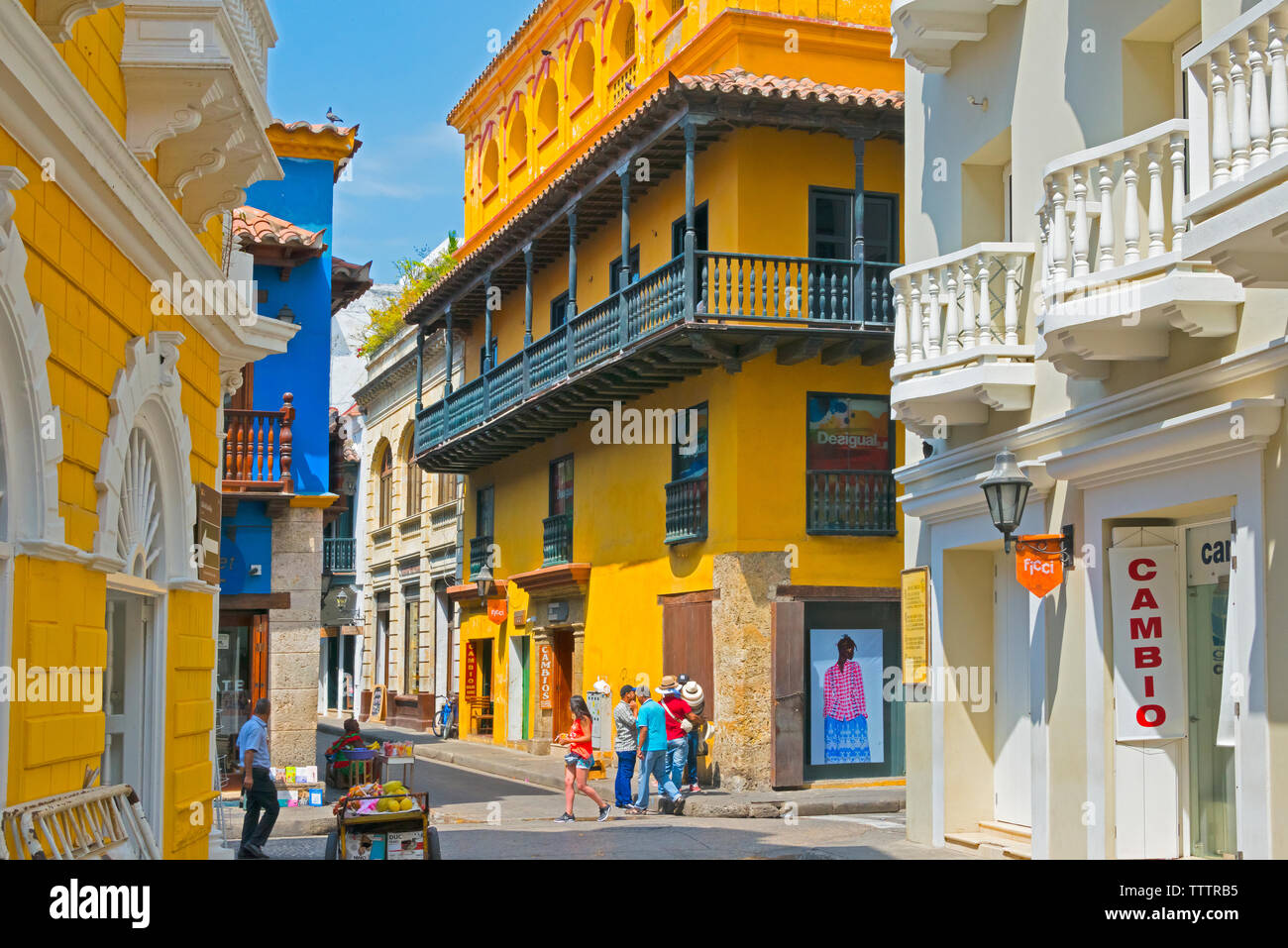 Colonial houses in the old town, Cartagena, UNESCO World Heritage site, Bolivar Department, Colombia Stock Photo