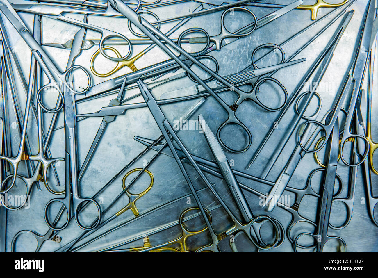 Surgical instruments black and white close-up Stock Photo