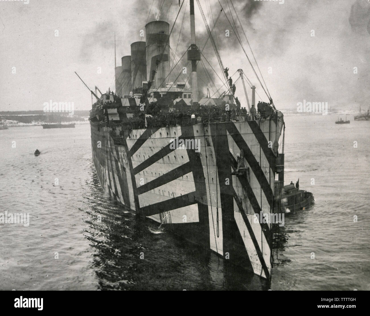 The RMS Olympic painted for wartime and carrying troops during World War I Stock Photo