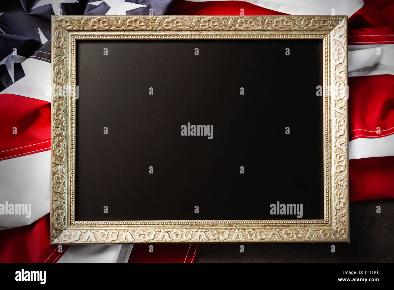 Blank frame on American flag background Stock Photo