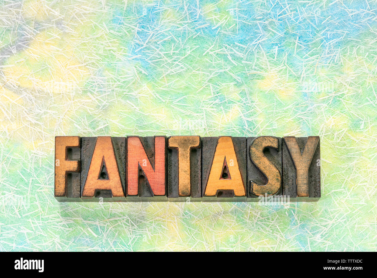 Fantasy Word Abstract In Vintage Letterpress Wood Type Printing