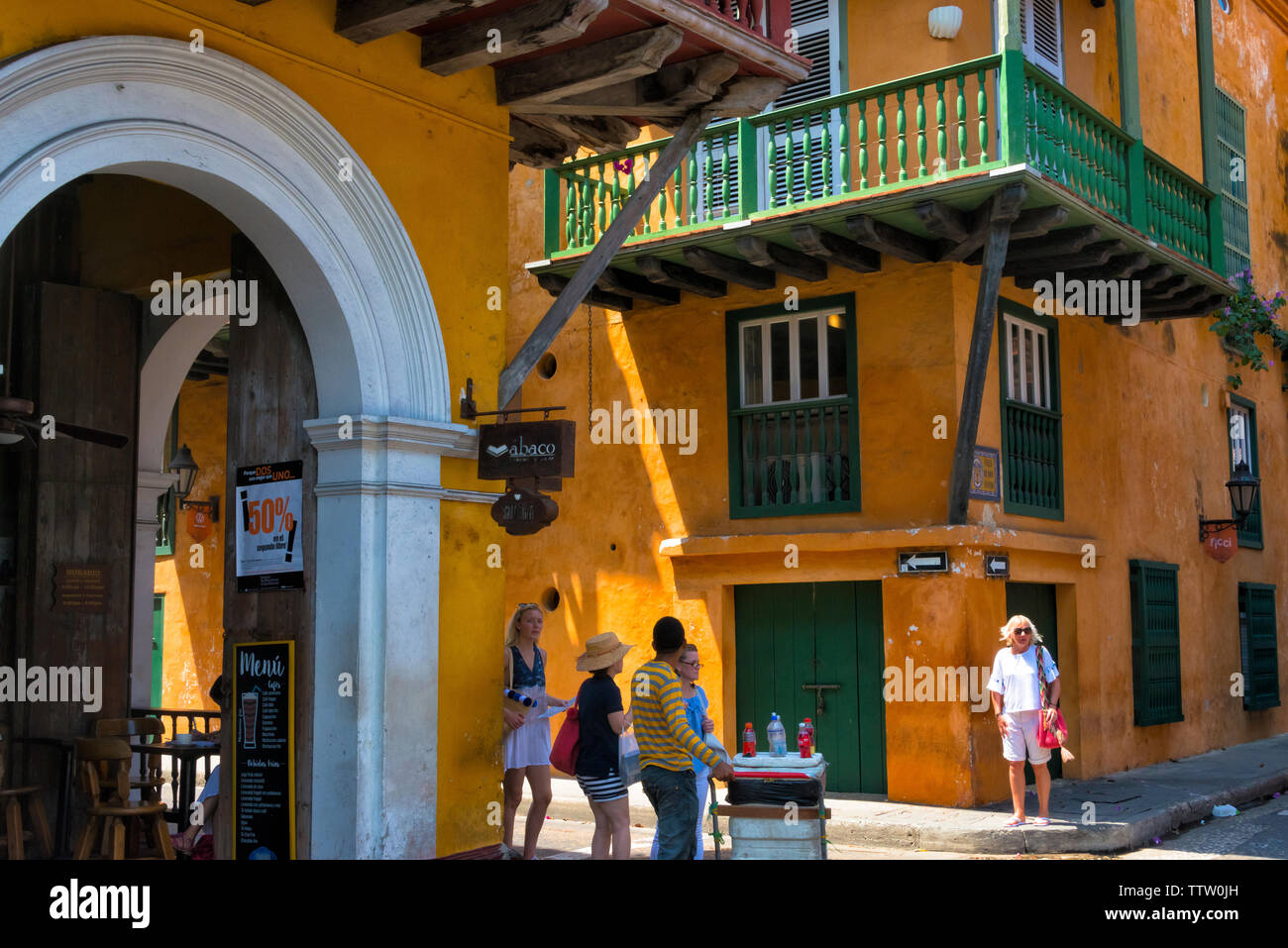 Colonial houses in the old town, Cartagena, UNESCO World Heritage site, Bolivar Department, Colombia Stock Photo
