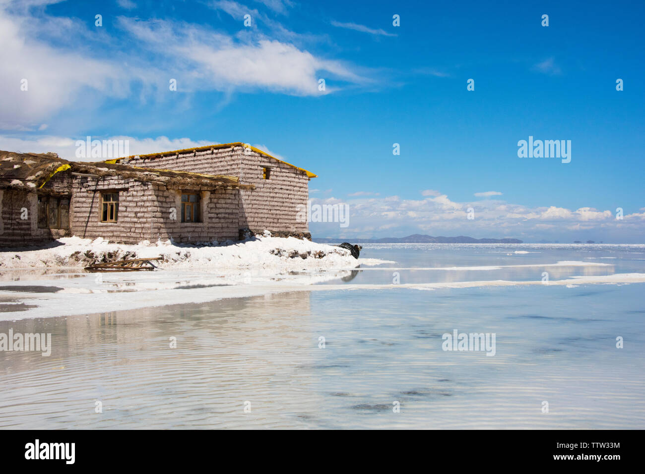 Salt house on the salt flat, Salar de Uyuni, Potosi Department, Bolivia Stock Photo