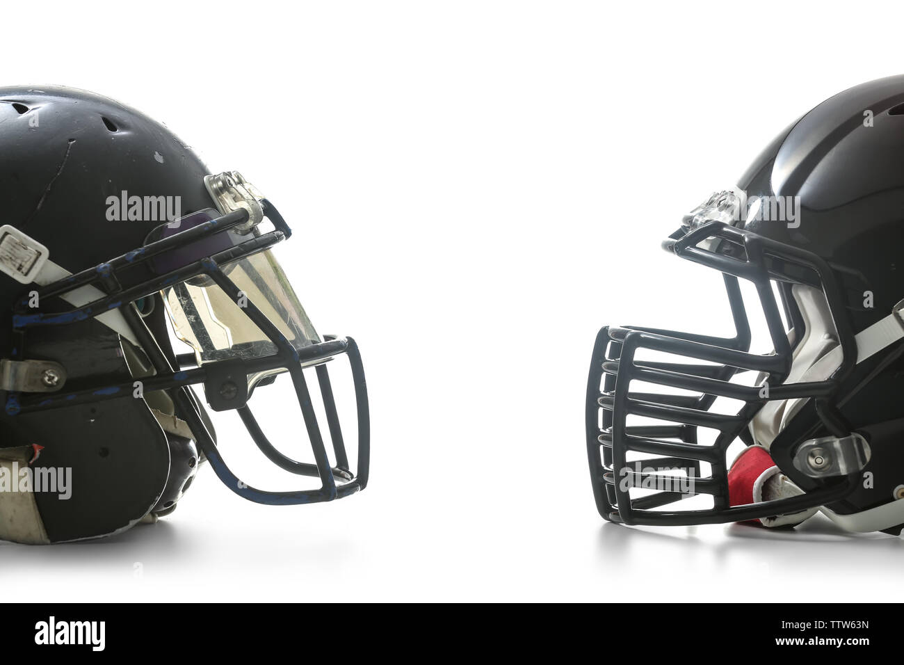 Rugby helmets on white background Stock Photo Alamy