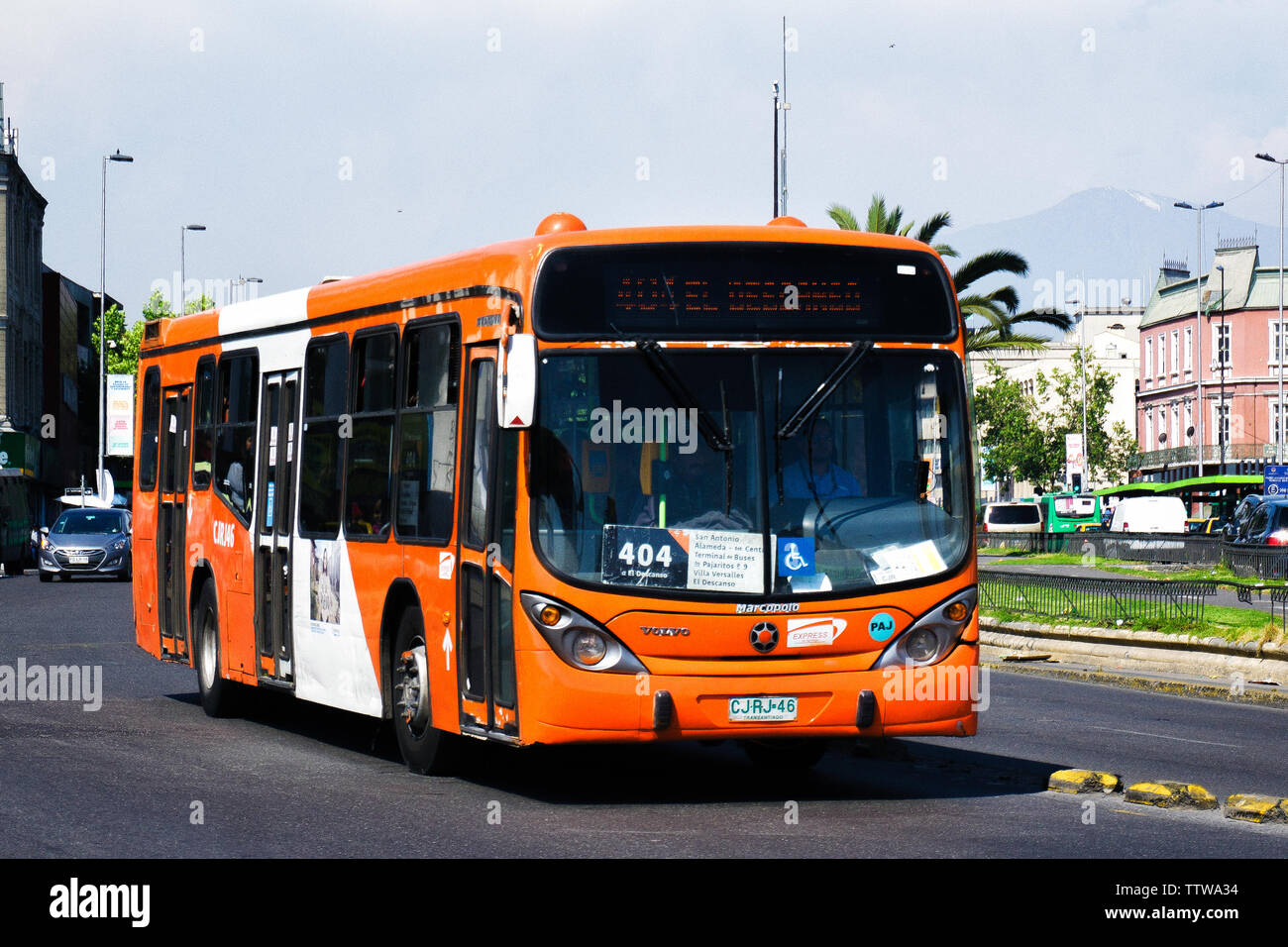SANTIAGO,CHILE - NOVEMBER 2015: A Transantiago public system bus going to its next station Stock Photo