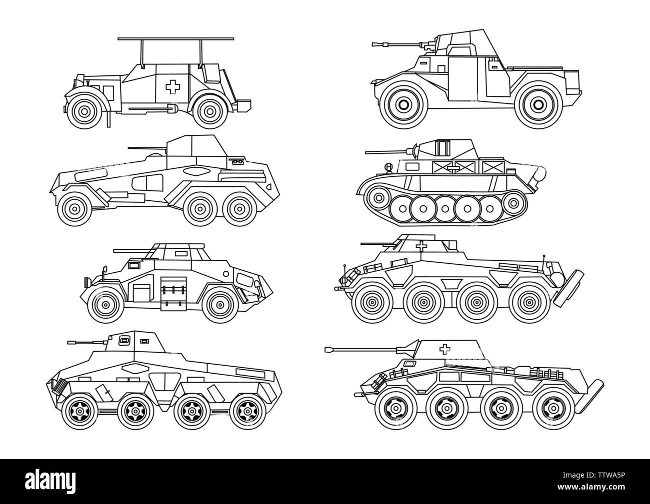 War vehicles vector set Stock Vector