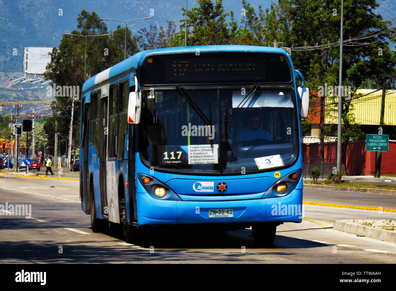SANTIAGO, CHILE - OCTOBER 2014: Transantiago bus near Pedrero station Stock Photo