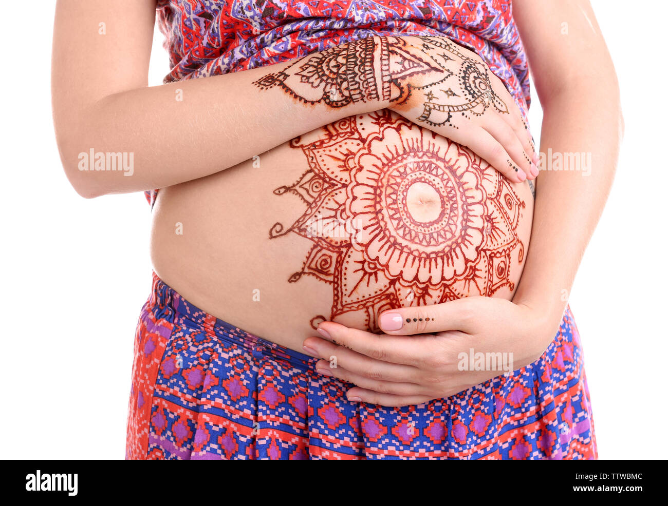 Henna Tattoo on a Womans Pregnant Belly and Hands 994054 Stock Photo at  Vecteezy