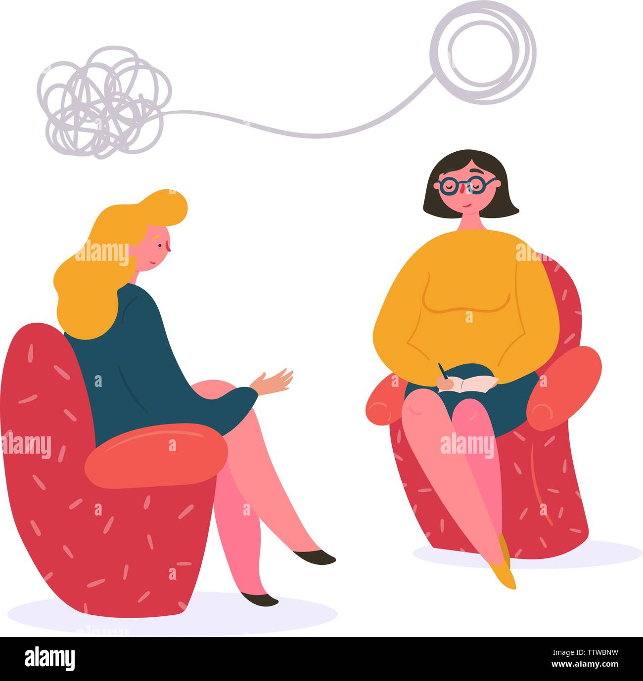 Woman at therapy with psychologist and therapist Stock Vector