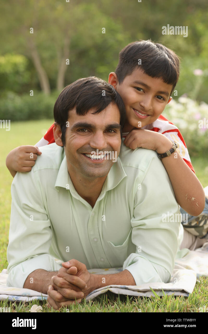 Happy playful father son garden hi-res stock photography and images - Alamy