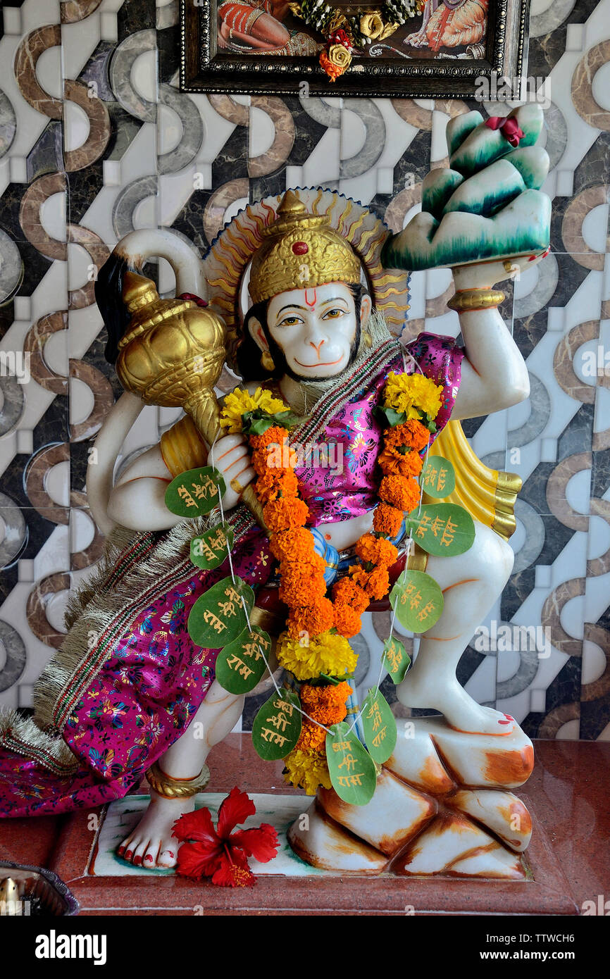 Marble idol of Lord Hanuman in Temple at Sai Dwarka, Dapoli, Maharashtra, India Stock Photo