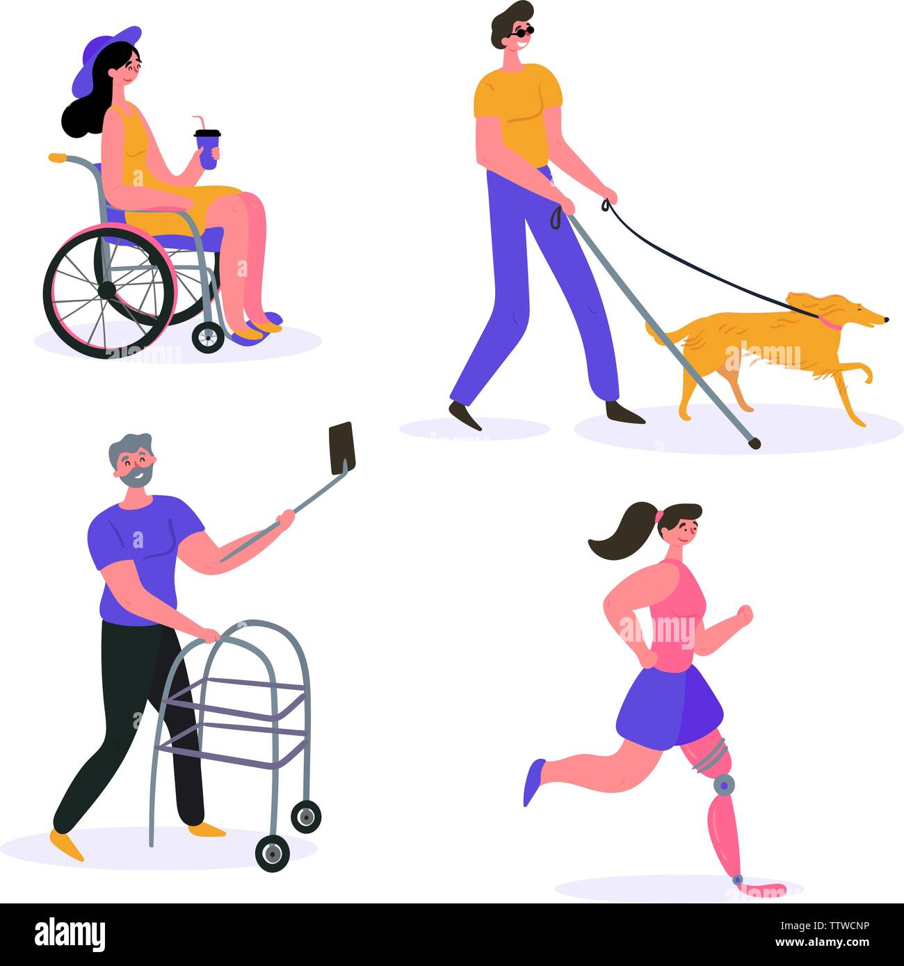 Happy disable people doing different activities Stock Vector