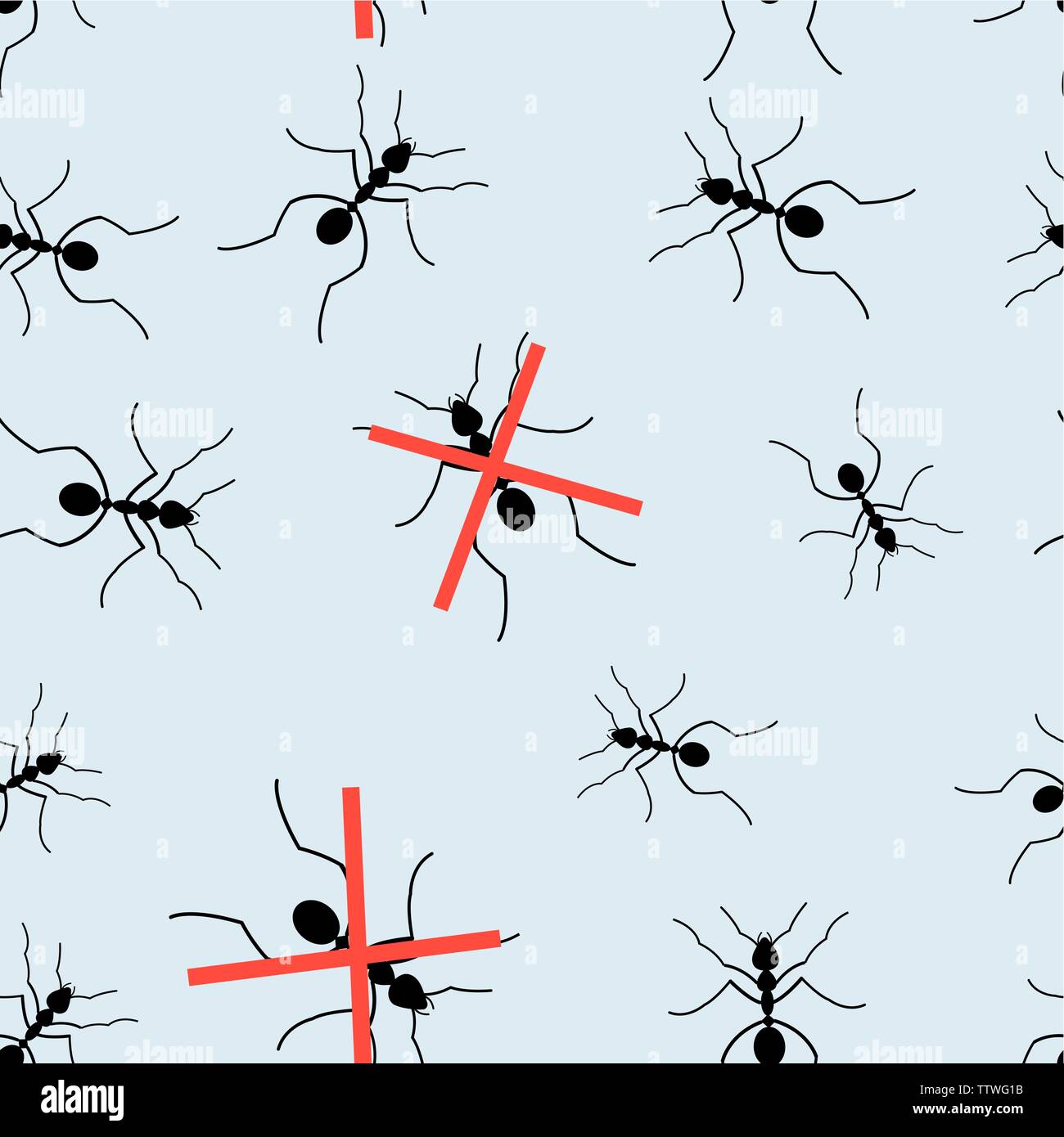 Seamless graphic pattern for packaging from ants on a light background Stock Vector