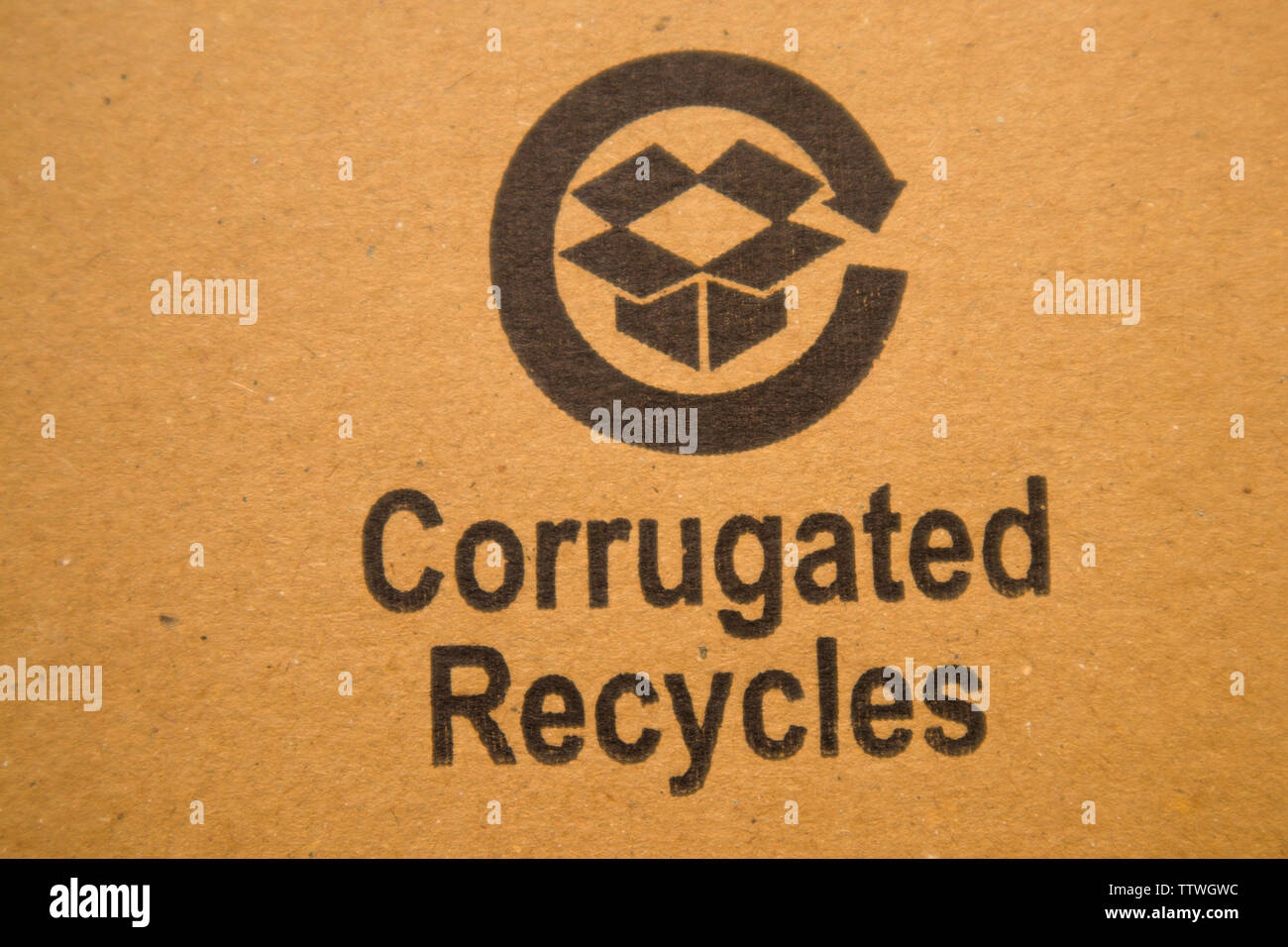 BANGALORE INDIA June 13, 2019 : Corrugated recycles printed on card board. Stock Photo