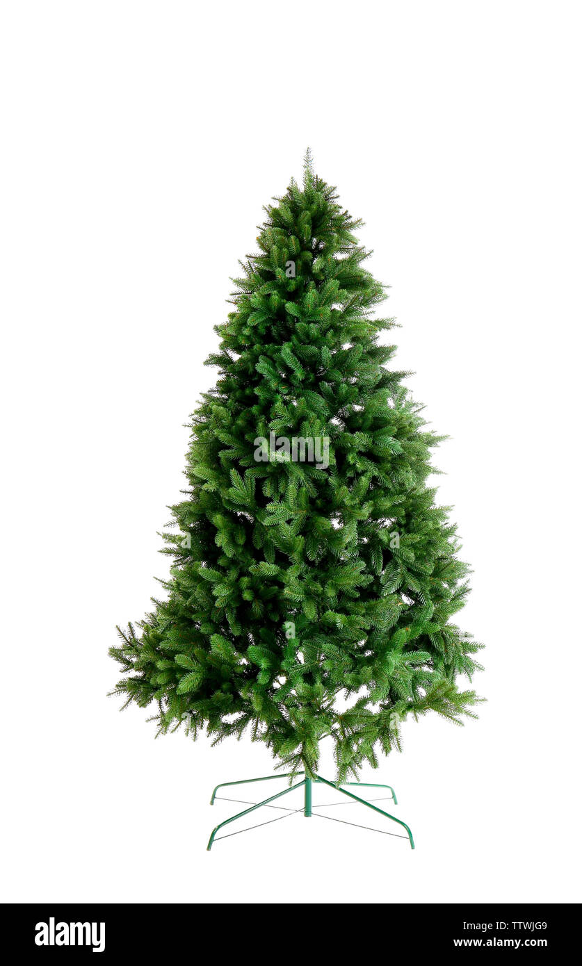 Unadorned Christmas tree isolated on white Stock Photo