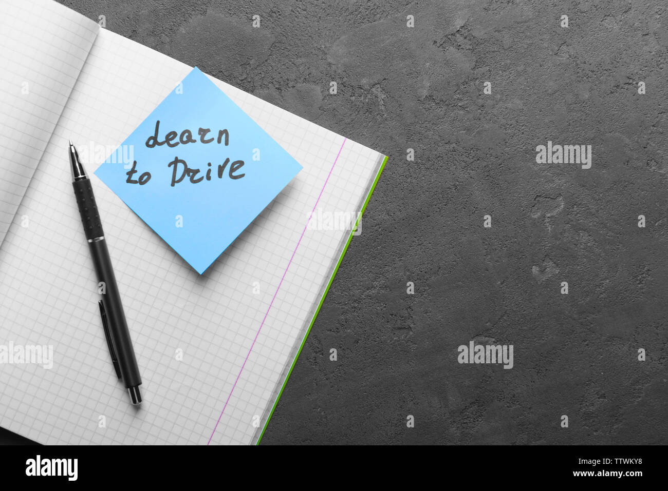 Notepad and note sticker with text. Learn to drive concept Stock Photo ...