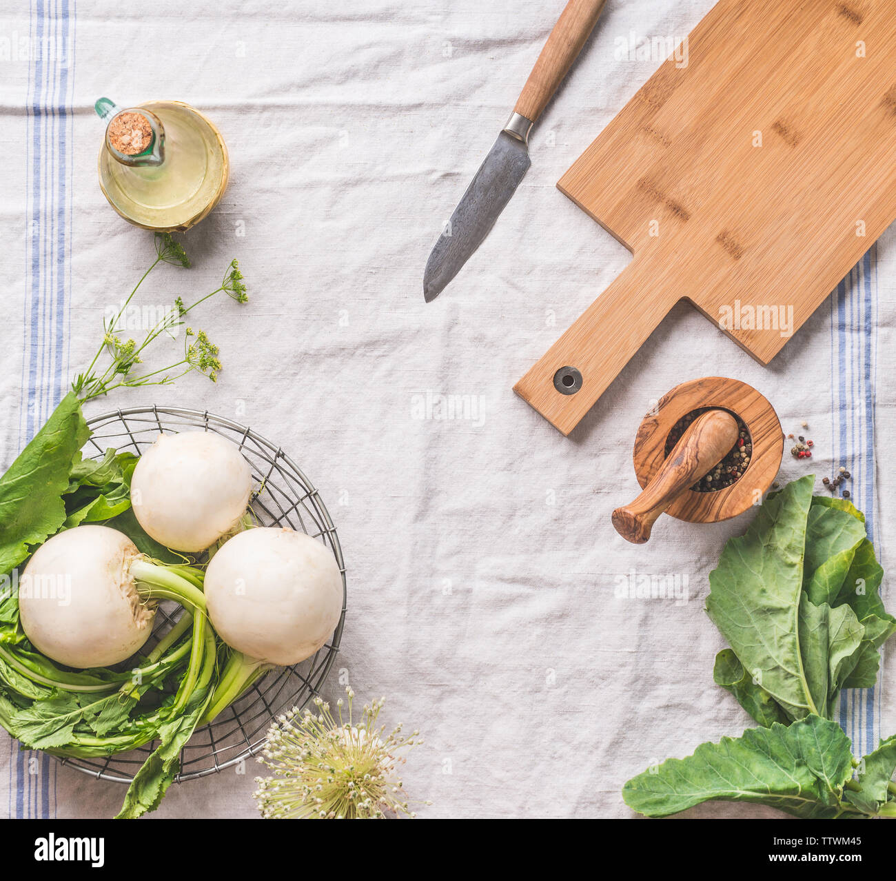 Chef Knife on Wooden Chopping Board with Fresh Vegetables Background.  Healthy Eating Concept. Vegetarian Raw Food Stock Photo - Alamy