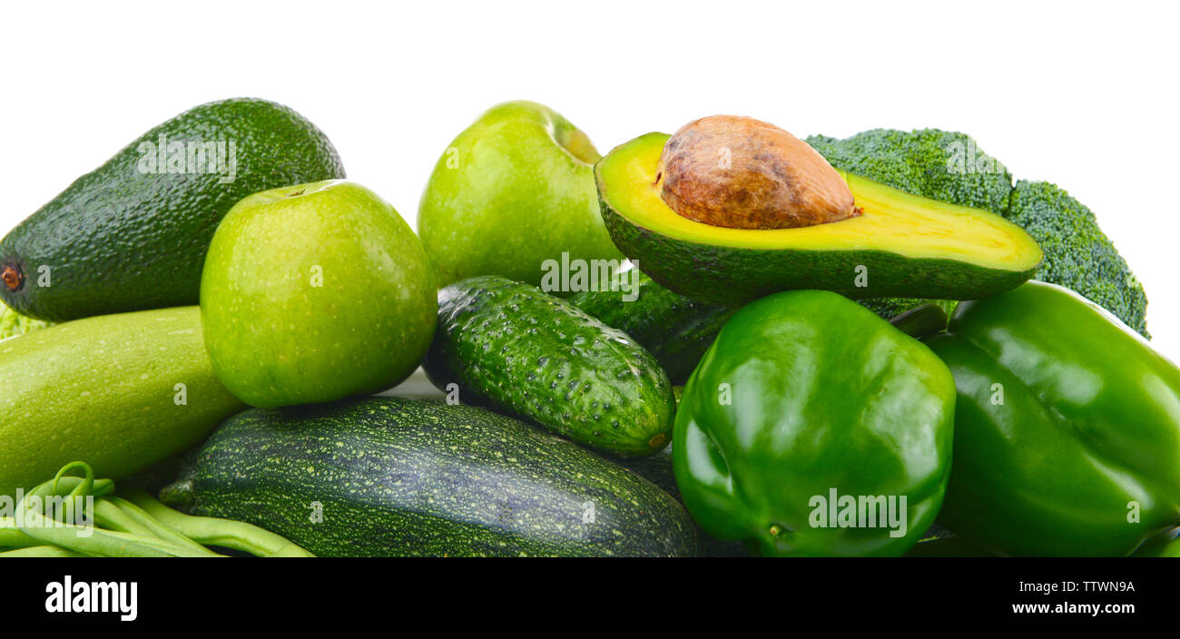 Green vegetables on white background Stock Photo - Alamy